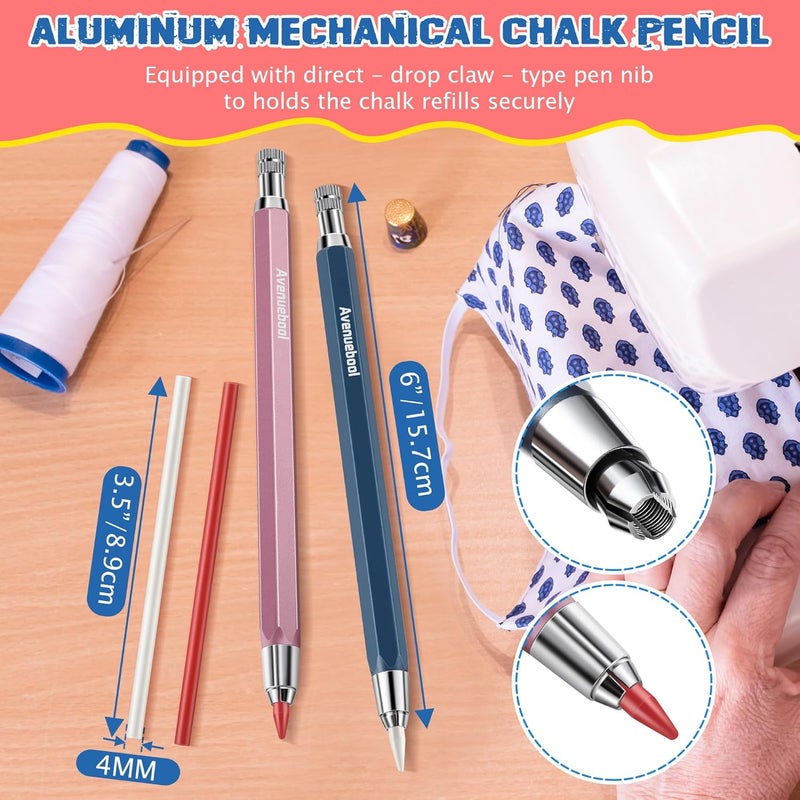 Avenuebool Sewing Chalk Markers for Fabric, Aluminum Chalk Pencil Refillable Cartridge Set, Marking Tool for Sewing with Sharpener and 12 Pcs 4mm Refills(Colorful) - Image 3